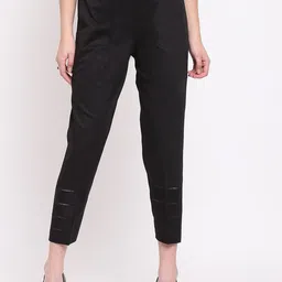 RIVI Women Black Pure Cotton Trousers-image-54