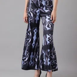 I Love She Women Wide Leg Abstract Printed Relaxed High-Rise Trousers-image-99