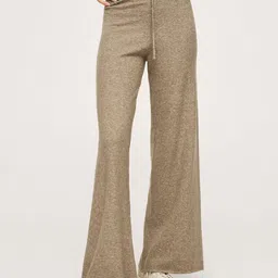 MANGO Women Beige Flared High-Rise Trousers-image-77