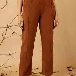 Jaipur Kurti Women Relaxed Fit High-Rise Corduroy Cotton Parallel Trousers-image-68
