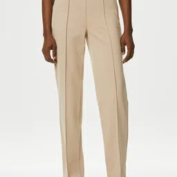 Marks & Spencer Women Pintuck High-Rise Regular Trousers-image-112