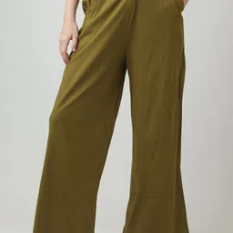 Zink London Women Olive Green High-Rise Trousers-image-57