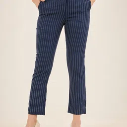 SALT ATTIRE Women Striped Slim Fit High-Rise Cigarette Trousers-picture-50