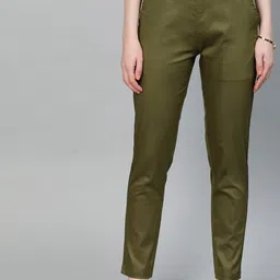 Jaipur Kurti Women Olive Green Straight Fit High-Rise Trousers-picture-17