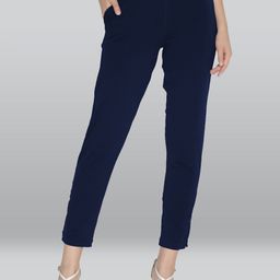 LYRA Women Smart High-Rise Plain Knitted Cotton Slim Fit Trousers-image-29