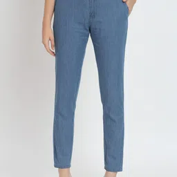 BAESD Women Slim Fit High Rise Plain Denim Cotton Cigarette Trousers-picture-11