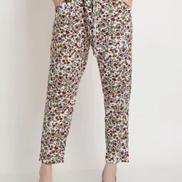 Popwings Women Floral Printed Relaxed Easy Wash Trousers-image-47