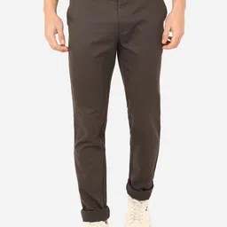 JADE BLUE Men Grey Solid Slim Fit Easy Wash Cotton Trousers-picture-21