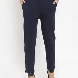 Clora Creation Women Navy Blue Smart Easy Wash Woolen Winter Trousers-image-85