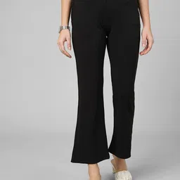 FITHUB Women Relaxed Flared High-Rise Easy Wash Bootcut Trousers-image-5