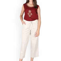 SUTI Women White Cotton Culottes Trousers-image-37