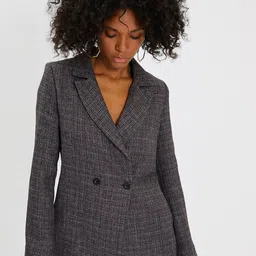 Trendyol Checked Notched Lapel Collar Double-Breasted Blazers-picture-25