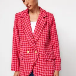 Trendyol Self Design Notched Lapel Double-Breasted Casual Blazer-picture-14