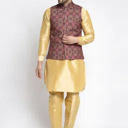 Kaifoo Men Gold-Toned Ethnic Motifs Layered Kurta with Trousers-picture-12