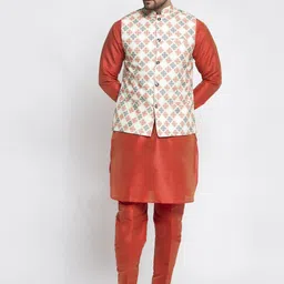 Kaifoo Men Orange Layered Kurta with Trousers and Nehru Jacket-picture-26