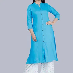 MAUKA Women Blue Solid Panelled Kurta with Palazzos-14