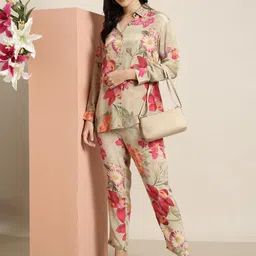 SHOWOFF Floral Printed Oversized Shirt With Trousers-image-30
