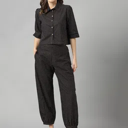 DECKEDUP Checked Pure Cotton Shirt-Collar Shirt With Trouser Co-Ords-image-2