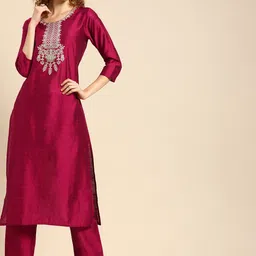 Varanga Women Magenta Embroidered Empire Kurti with Trousers-picture-15