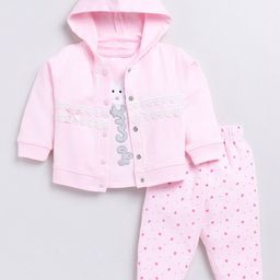 Moms Love Infant Girls Embroidered T-shirt & Trouser With Jacket-47