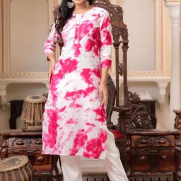 SIDDHANAM Tie & Dye Printed Regular Gotta Patti Pure Cotton Straight Kurta with Trousers-image-96