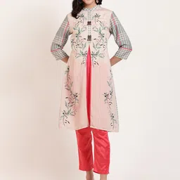 FFU Floral Printed Mandarin Collar A-Line Kurta With Trouser-3