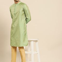 Amodh by Kisah Men Green & Beige Ethnic Design Kurta with Trousers-picture-53