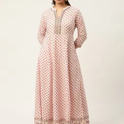 MAAND Women Pink Floral Printed Pure Cotton Kurta with Trousers-24