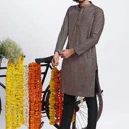 KISAH Geometric Printed Mandarin Collar Pure Cotton Straight Kurta with Trousers Set-picture-44