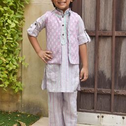 Fayon Kids Boys Printed Regular Pure Cotton Kurta with Trousers-47