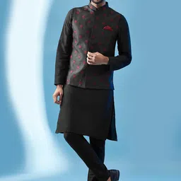 KISAH Mandarin Collar Straight Kurta & Trouser With Embroidered Nehru Jacket-picture-53