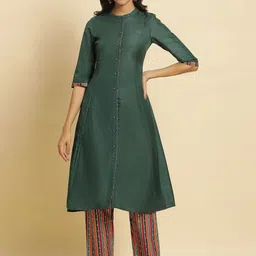 W Women Polka Print Shantung Kurta With Straight Pant-picture-39