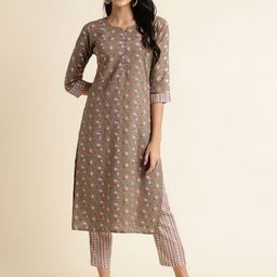 Fabclub Floral Printed Straight Kurta with Trousers-image-84