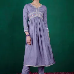 Sangria Zari Sequence Embroidered Alia Cut Kurta With Trousers-19