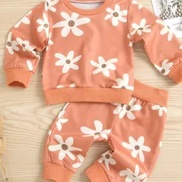 StyleCast Girls Orange & White Printed Pure Cotton Top with Trousers-image-26