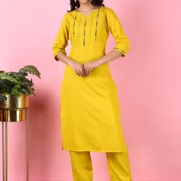 V TRADITION Women Yellow Yoke Design Kurta with Trouser-image-54