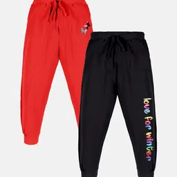 KiddoPanti Girls Pack Of 2 Printed Pure Cotton Joggers-image-90