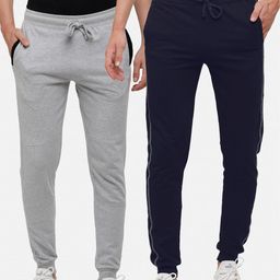 MADSTO Men Pack of 2 Navy Blue & Grey Solid Pure Cotton Joggers-image-70