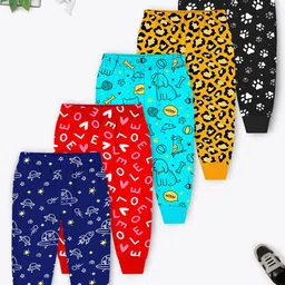 YK X Trampoline Infants Pack Of 5 Printed Cotton Joggers-image-34