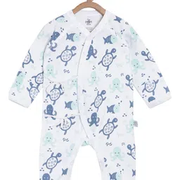 The Mom Store Infant Kids White & Blue Printed Pure Cotton Rompers-image-84