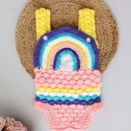 WOONIE Infant Girls Crochet Rainbow Design Pure Cotton Rompers-image-5