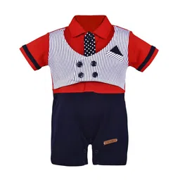 Wish Karo Infants Boys Striped Cotton Rompers With Aattached Waistcoat & Tie-picture-6