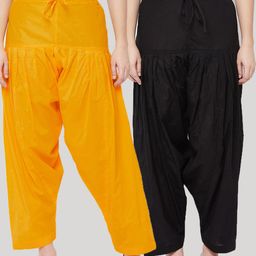 Clora Creation Women Black & Yellow Pack Of 2 Solid Pure Cotton Salwars-image-17