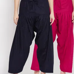 Clora Creation Women Pack Of 2 Navy Blue & Magenta Solid Loose Fit Pure Cotton Salwars-image-38
