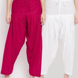 Clora Creation Women White & Magenta Solid Pure Cotton Salwars Pack Of 2-35