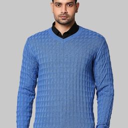 Raymond Men Blue Self Design Pullover-image-98