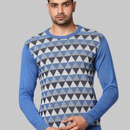 Raymond Men Turquoise Blue & White Printed Pullover Sweater-image-17