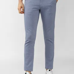 Van Heusen Sport Men Blue Checked Slim Fit Trousers-picture-24