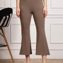 plusS WORX Women Brown Mid Rise Bootcut Trousers-image-42