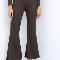 Tokyo Talkies Women Brown Geometric Printed Bootcut Trousers-image-37